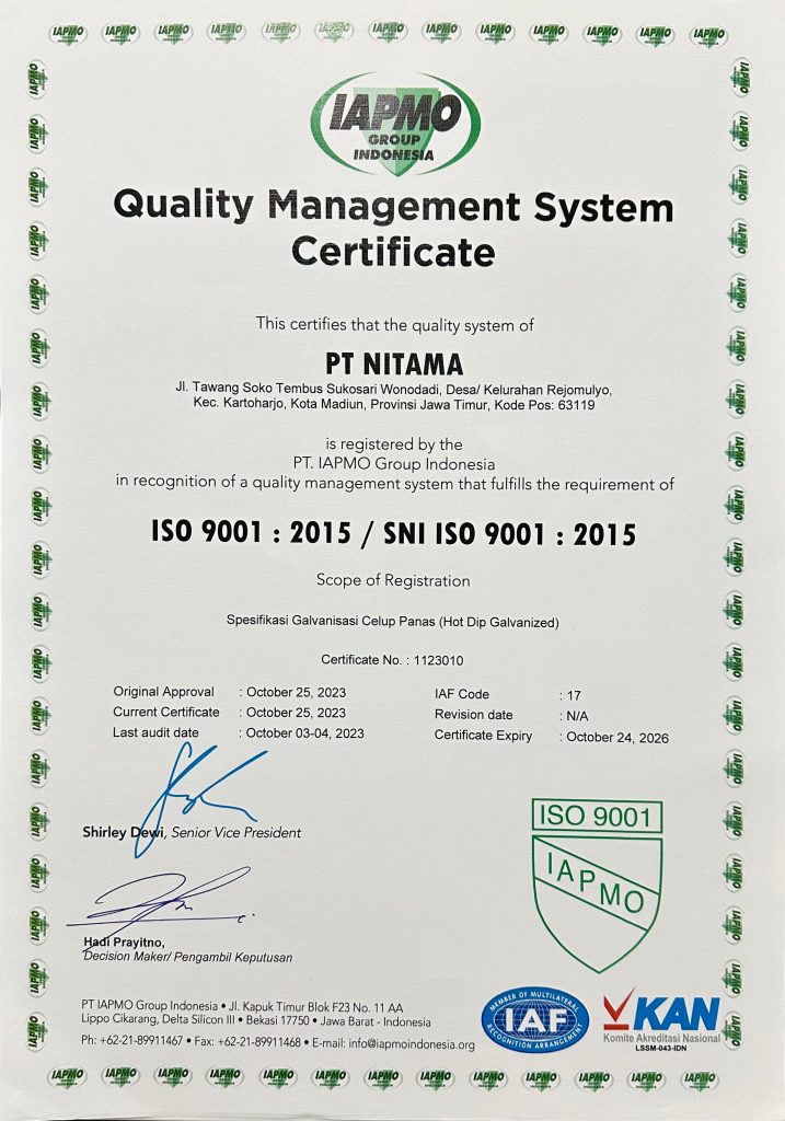 Sertifikat ISO 9001 : 2015